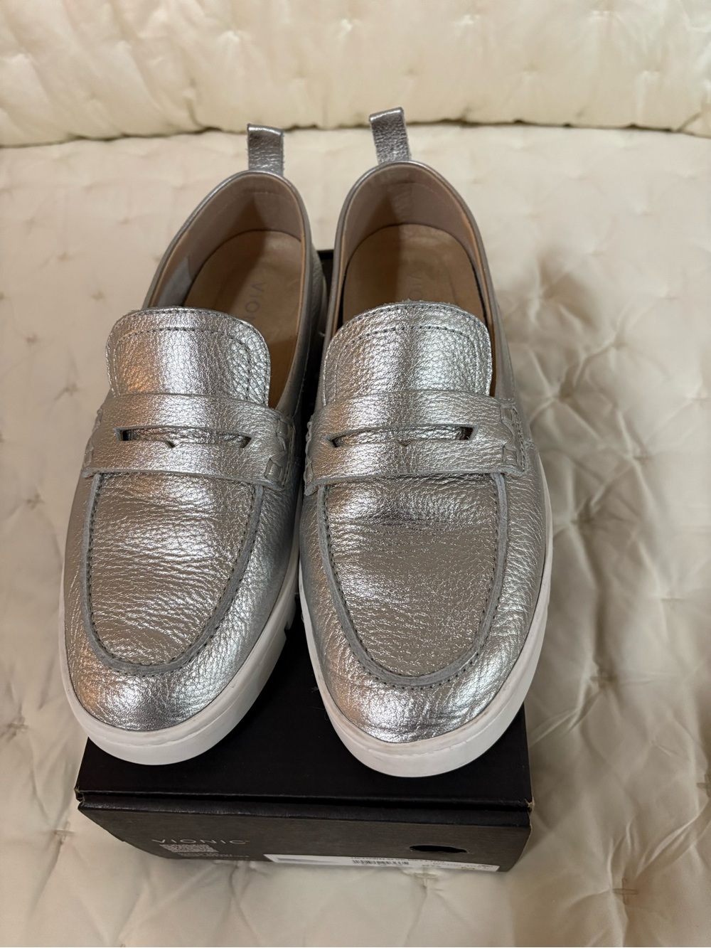 Vionic Uptown Metallic Silver Slip-On Loafers